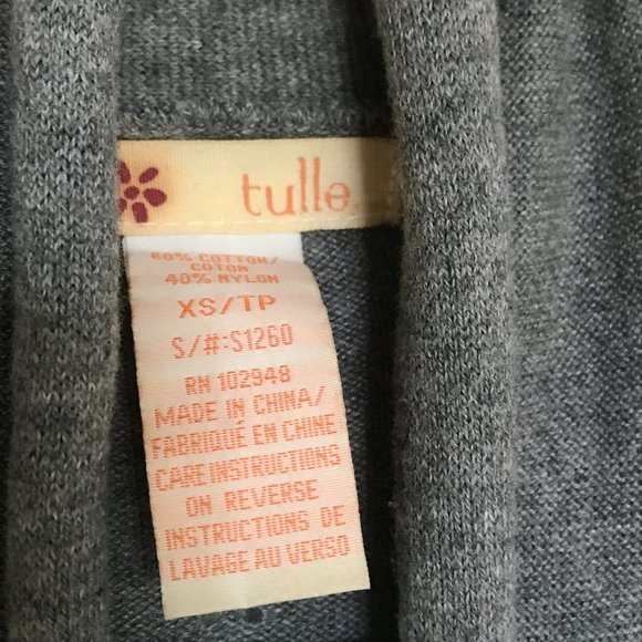 Gray Tulle Open Front Sweater with Pockets - Picture 3 of 3